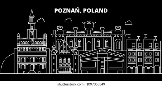 Poznan silhouette skyline. Poland - Poznan vector city, polish linear architecture, buildings. Poznan travel illustration, outline landmarks. Poland flat icon, polish line banner