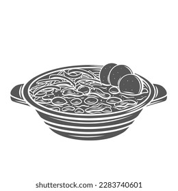 Pozole glyph icon vector illustration. Stamp of traditional soup or stew in bowl and festive dish in Mexico, pozole from meat broth, hominy and vegetables in restaurant menu of Mexican cuisine