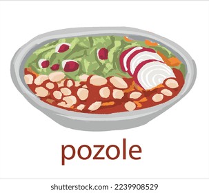 Pozole mexican food vector. Best Mexican Dishes. Latin american food illustration