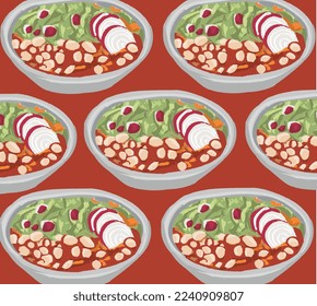 Pozole mexican food vector. Best Mexican Dishes. Latin american food illustration