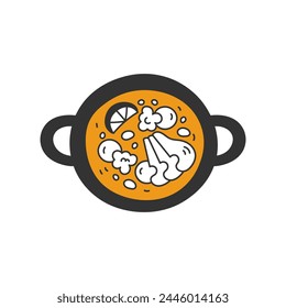 Pozole traditional Mexican food doodle vector illustration. Soup or stew with lime and avocado. Latin American dish. Cartoon style. Restaurant menu delivery hand drawn icon.