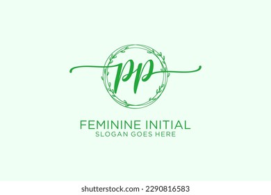 PP beauty monogram and elegant logo design handwriting logo of initial signature, wedding, fashion, floral and botanical with creative template.