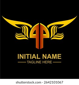 PP Golden Wing Emblem Logo with elegant gold wings, sleek and modern design. Ideal for branding, creative projects, luxury businesses, or artistic ventures.