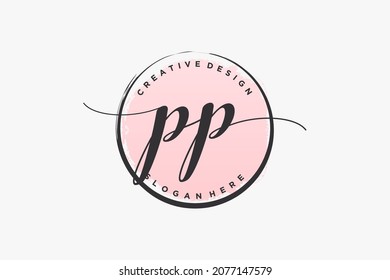 PP Handwriting Logo With Circle Template Vector Signature, Wedding, Fashion, Floral And Botanical With Creative Template.