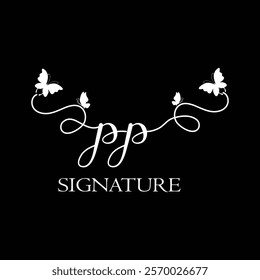 PP Handwritten initial letter, PP simple signature vector logo with butterfly shape variation, beauty, photography letter logo design. P P