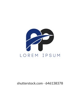 pp initial letter uppercase logo blue and black