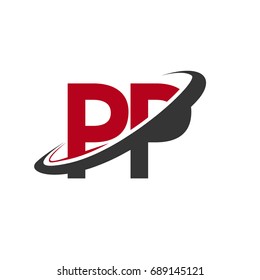 PP initial logo company name colored red and black swoosh design, isolated on white background. vector logo for business and company identity.