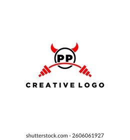 PP initial monogram for fitnes or gym logo with devil style design