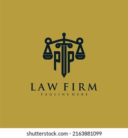 PP initial monogram for lawfirm logo with sword and scale