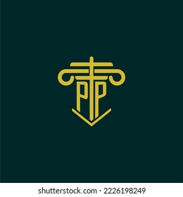 PP initial monogram logo design for law firm with pillar vector image