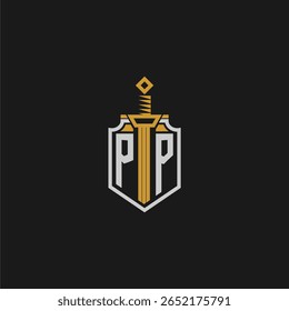 PP initial monogram for shield and sword style image