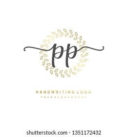 PP initial signature logo. handwriting logo template vector,