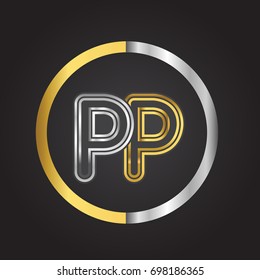 PP Letter logo in a circle. gold and silver colored. Vector design template elements for your business or company identity.