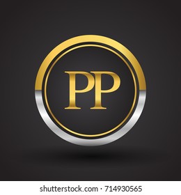 PP Letter logo in a circle, gold and silver colored. Vector design template elements for your business or company identity.