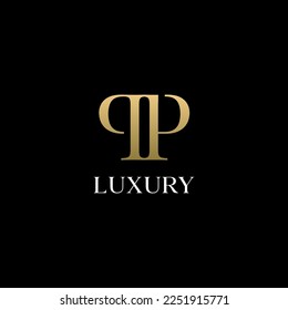 PP Letter Logo. Gold Letter Design Vector with Golden Luxury Colors and Monogram Design.