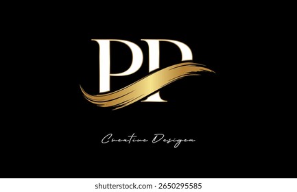 PP Letter Monogram Logo – Elegant Gold Brush Stroke Letter mark for Luxury Branding, Fashion, Boutique  Premium Identity Design

