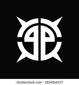 PP-Logo-Monogramm mit vierstufiger, kreisbogenförmiger, Designvorlage auf schwarzem Hintergrund