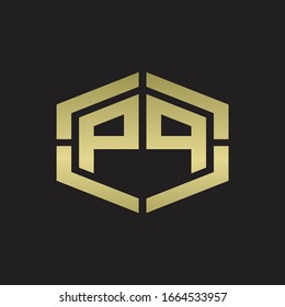 PP Logo monogram with hexagon shape and piece line rounded design tamplate on gold colors