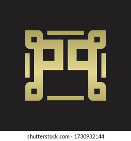PP Logo monogram with piece line art design template