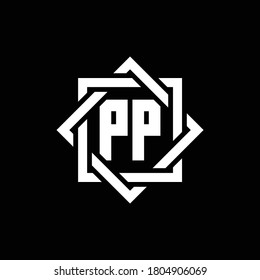 PP monogram logo with abstract square around design template