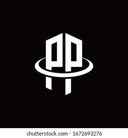 Logotipo de monograma PP en forma de hexágono y rodeado de un anillo