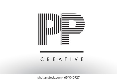 PP P Black and White Letter Logo Design with Vertical and Horizontal Lines.