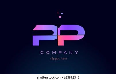 pp p creative color blue background pink purple blue magenta alphabet letter company logo vector icon design