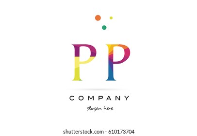 pp p  creative rainbow colors colored alphabet company letter logo design vector icon template