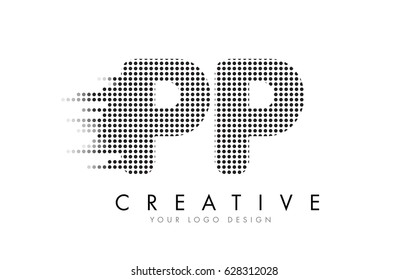 PP P Letter Logo Design with Black Dots and Bubble Trails.