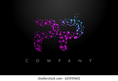 PP P Letter Logo with Purple Blue Particles and Bubble Dots Design Vector.