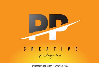 PP P Letter Modern Logo Design with Swoosh Cutting the Middle Letters and Yellow Background.