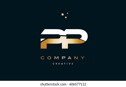 pp p  white yellow gold golden metal metallic luxury alphabet company letter logo design vector icon template