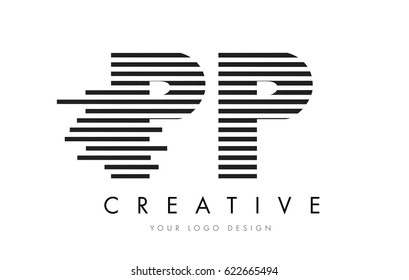 PP P Zebra Letter Logo Design with Black and White Stripes Vector