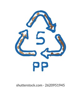 PP Reciclaje de productos de plástico Doodle Icon Sketch Vector. PP Reciclaje de plástico de productos. Ilustración de símbolos aislados