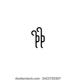 PP simple curved concept initial logo design black and white background