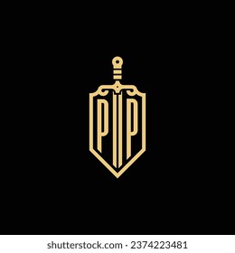 PP vintage shield and sword initial logo in high quality professional design that will print well across any print media