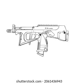 PP-2000 machine Gun illustration,  hand drawing illustration in black color isolated on white background, ink ,vector