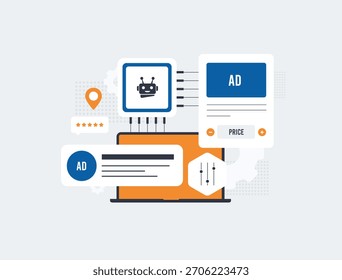 Automação de publicidade PPC. O AI bot otimiza campanhas de anúncios programáticos e aumenta as taxas de conversão com direcionamento preciso e ajustes de licitação em tempo real para o sucesso de marketing de desempenho do ppc 2026.