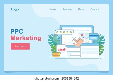 PPC advertising concept, Pay per click, Search engine marketing, Website paid ads - vector illustration template with icons and texts