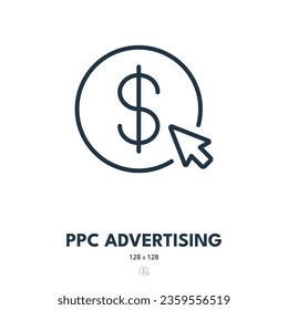 PPC Advertising Icon. Pay Per Click, Advertisement, Banner. Editable Stroke. Simple Vector Icon