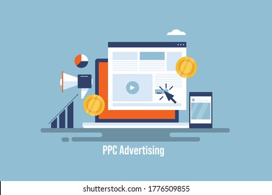 PPC advertising network, Search marketing, Digital advertising on internet - conceptual vector illustration with icons