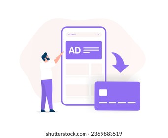 Concepto de ingresos por publicidad de PPC. generar ingresos en efectivo. Optimizar la estrategia de pago por clic. Ilustración del vector aislada en fondo blanco con iconos