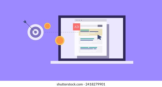PPC advertising targeting specific audience, Target marketing, Advertising campaign, Search engine marketing - vector illustration with icons