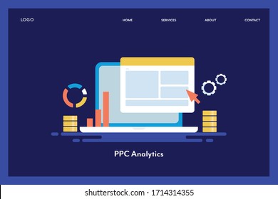PPC analytics, Search engine marketing, Website advertising, Analytics data marketing - conceptual flat design vector template