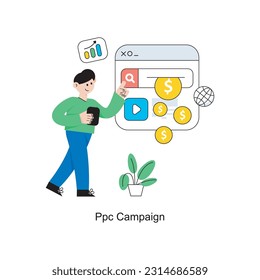 Ilustración del vector de diseño de estilo plano de la campaña Ppc. Ilustración de acciones
