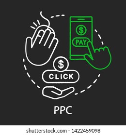PPC chalk concept icon. Digital marketing tool idea. Pay per click. Internet advertising model. Marketing strategy. Online promotion. Vector isolated chalkboard illustration