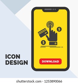 ppc, Click, pay, payment, web Glyph Icon in Mobile for Download Page. Yellow Background