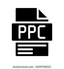 Ppc Glyph Icon. File Document icon abbreviation for Advertising model where advertisers pay per click