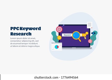 PPC Keywords, Keyword Research, PPC Advertising, Keyword Selection For Marketing - Conceptual Vector Illustration With Icons On Isolated Background