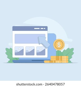 PPC marketing concept, pay per click or CPC PPC, Website paid advertising, internet advertising, Pay per click. Illustration for website, page, app, poster and banner. Vector illustration.